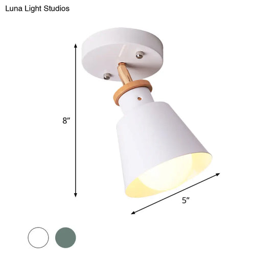 Minimalist Iron Semi Flush Ceiling Lamp In White/Green With Adjustable Rod - Conical Lighting