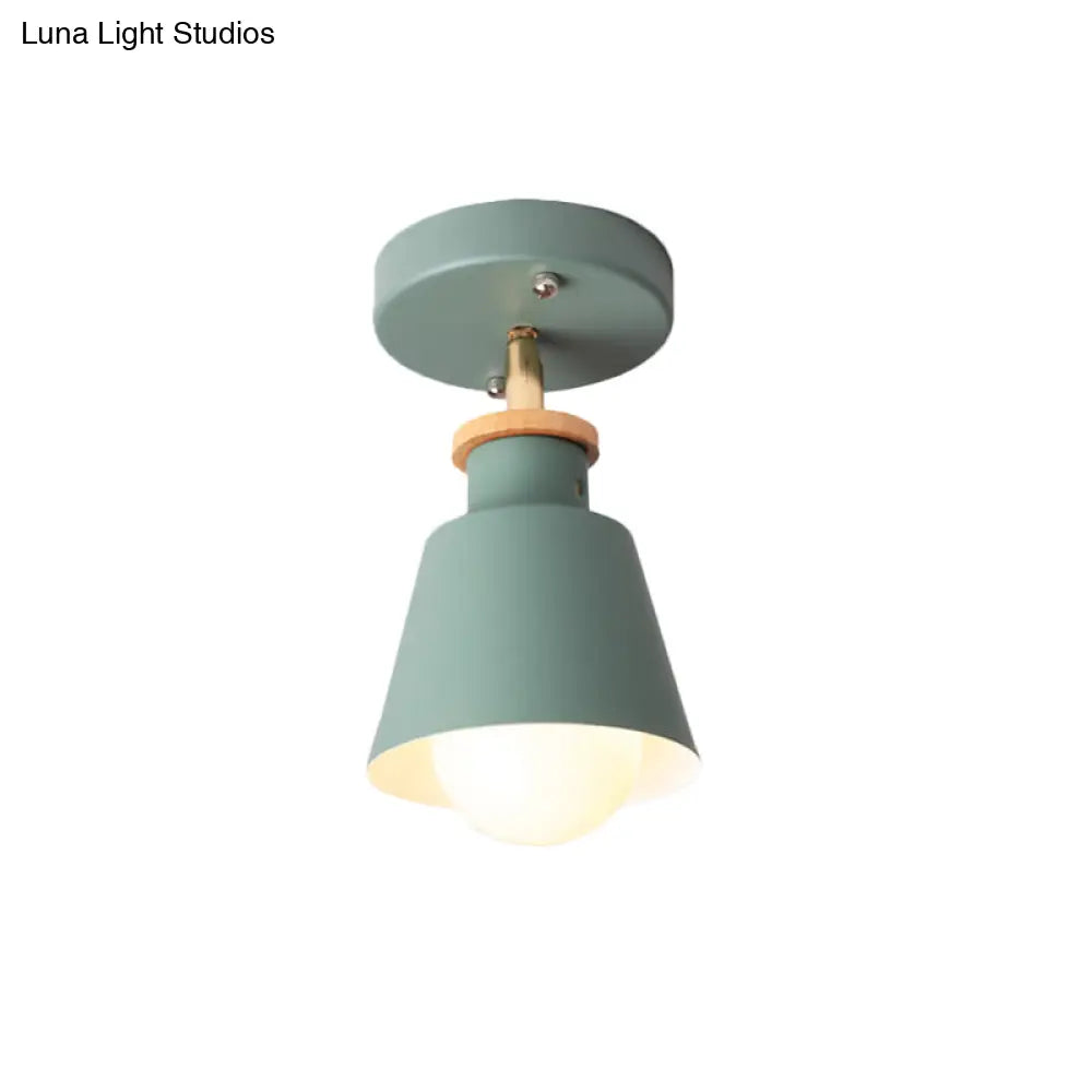 Minimalist Iron Semi Flush Ceiling Lamp In White/Green With Adjustable Rod - Conical Lighting