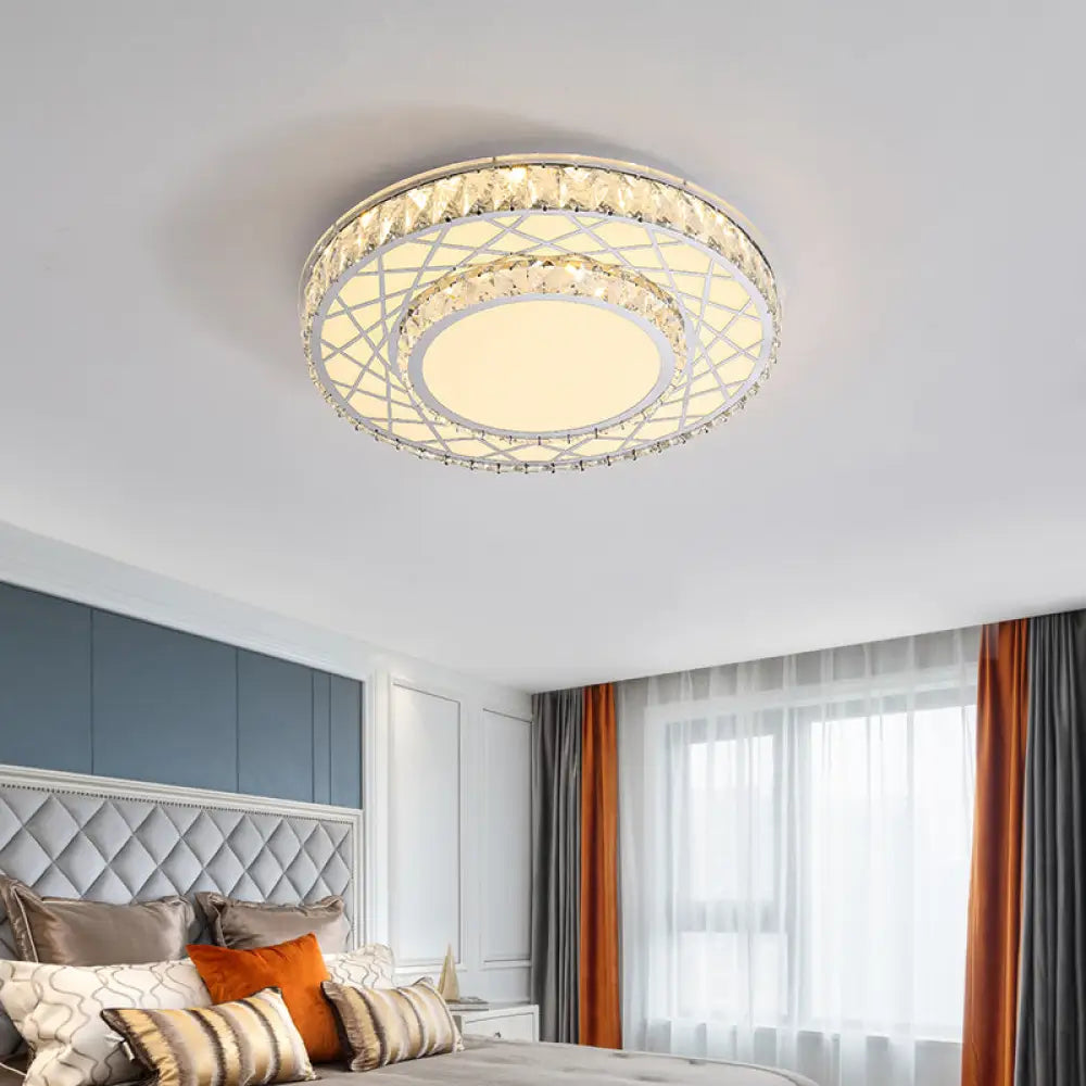 Minimalist K9 Crystal Drum Flush Mount Lamp With Led Ceiling Light In Warm/White