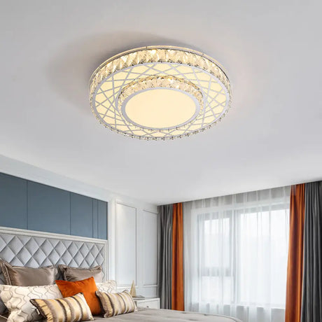 Minimalist K9 Crystal Drum Flush Mount Lamp With Led Ceiling Light In Warm/White