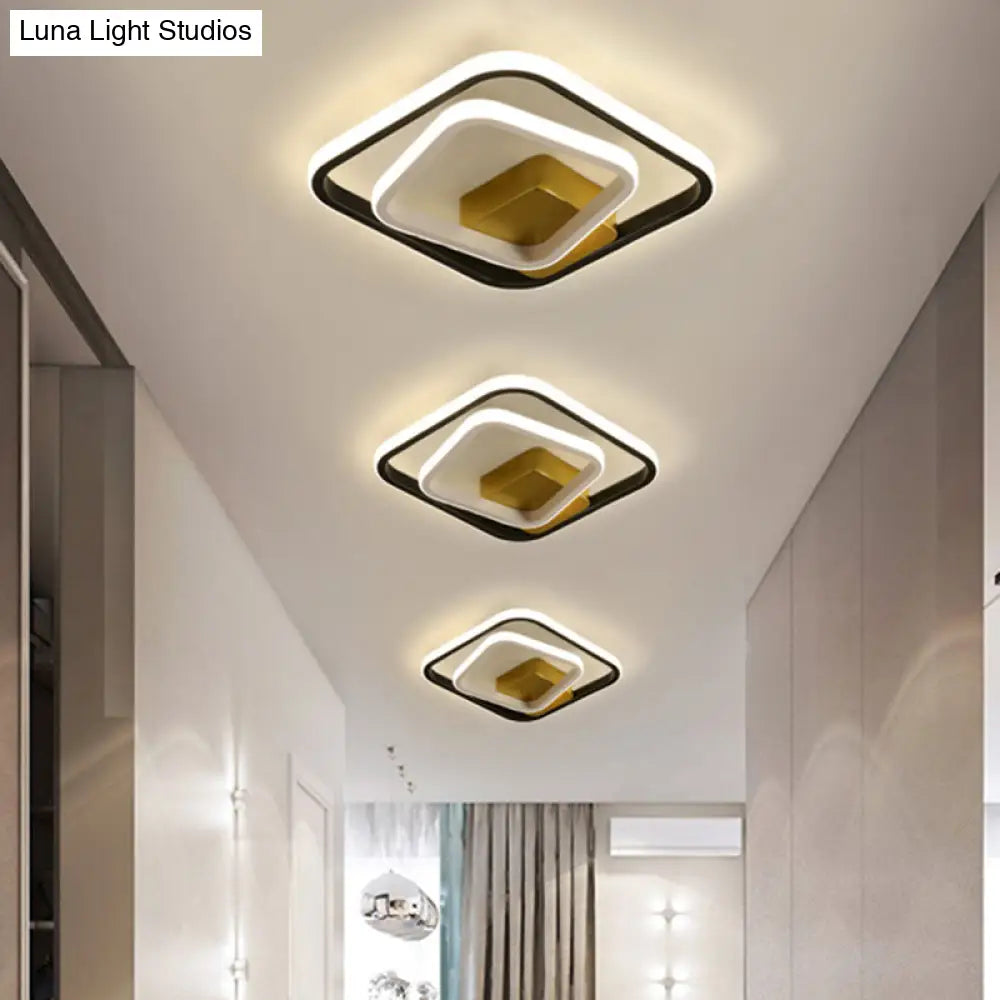 Minimalist Led Acrylic Flush Mount Ceiling Light Fixture - White/Black Round/Square Ring Flushmount
