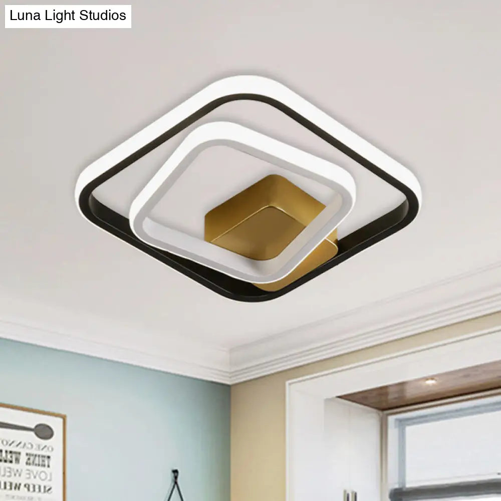 Minimalist Led Acrylic Flush Mount Ceiling Light Fixture - White/Black Round/Square Ring Flushmount