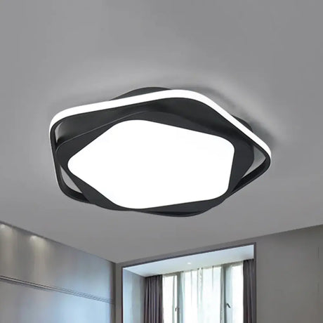 Minimalist Led Bedroom Ceiling Flush Mount Light - Black Finish With White/Warm Pentagon Acrylic