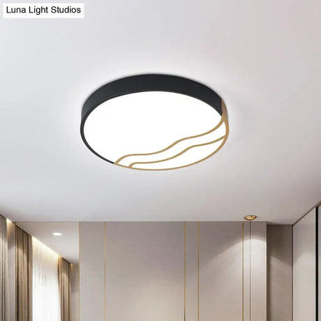 Minimalist Led Bedroom Ceiling Lamp In White/Gold And Black 16’/14’ Diameter