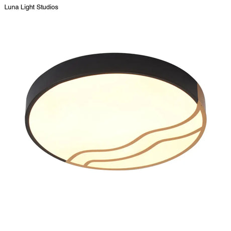 Minimalist Led Bedroom Ceiling Lamp In White/Gold And Black 16’/14’ Diameter