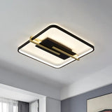 Minimalist Led Bedroom Flush - Mount Light Fixture - Black/White & Gold Ceiling Lamp With Square