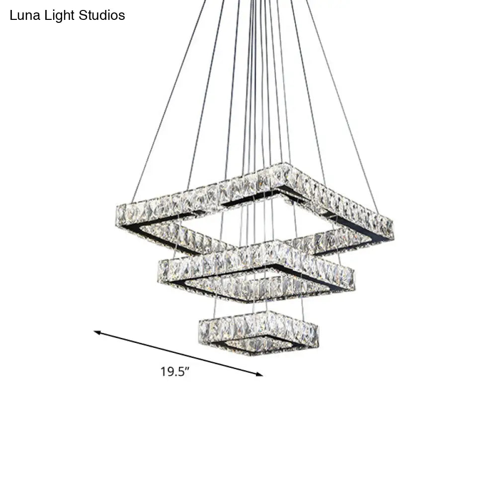 Minimalist Crystal Led Black Square Ceiling Chandelier Pendant Light Fixture