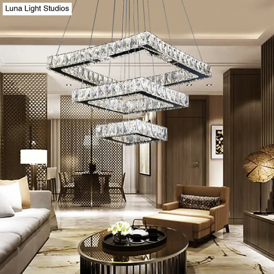 Minimalist Crystal Led Black Square Ceiling Chandelier Pendant Light Fixture