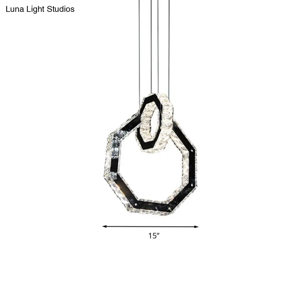 Minimalist Led Crystal Chandelier Pendant Light With Polygon Design Black Fixture