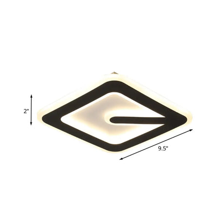 Minimalist Led Black Flush Ceiling Light With Acrylic Rhombus Design Perfect For Corridor Lighting