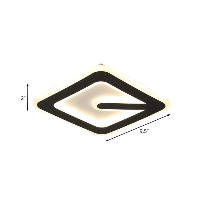 Minimalist Led Black Flush Ceiling Light With Acrylic Rhombus Design Perfect For Corridor Lighting