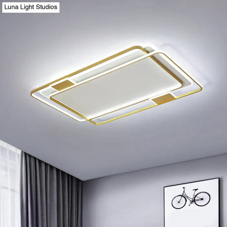 Minimalist Led Ceiling Lamp In Gold: Double Square/Rectangle Flush Mount | Warm & White Light