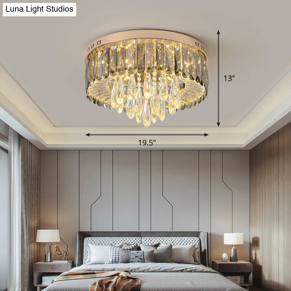 Minimalist Led Ceiling Light With Crystal Shade - Clear Flush Mount For Bedrooms / Water Drop