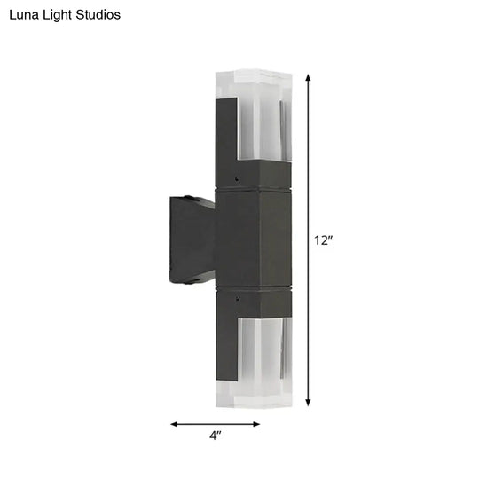 Minimalist Led Courtyard Wall Lamp In Black With Warm/White Light And Acrylic 1/2 Head Sconce