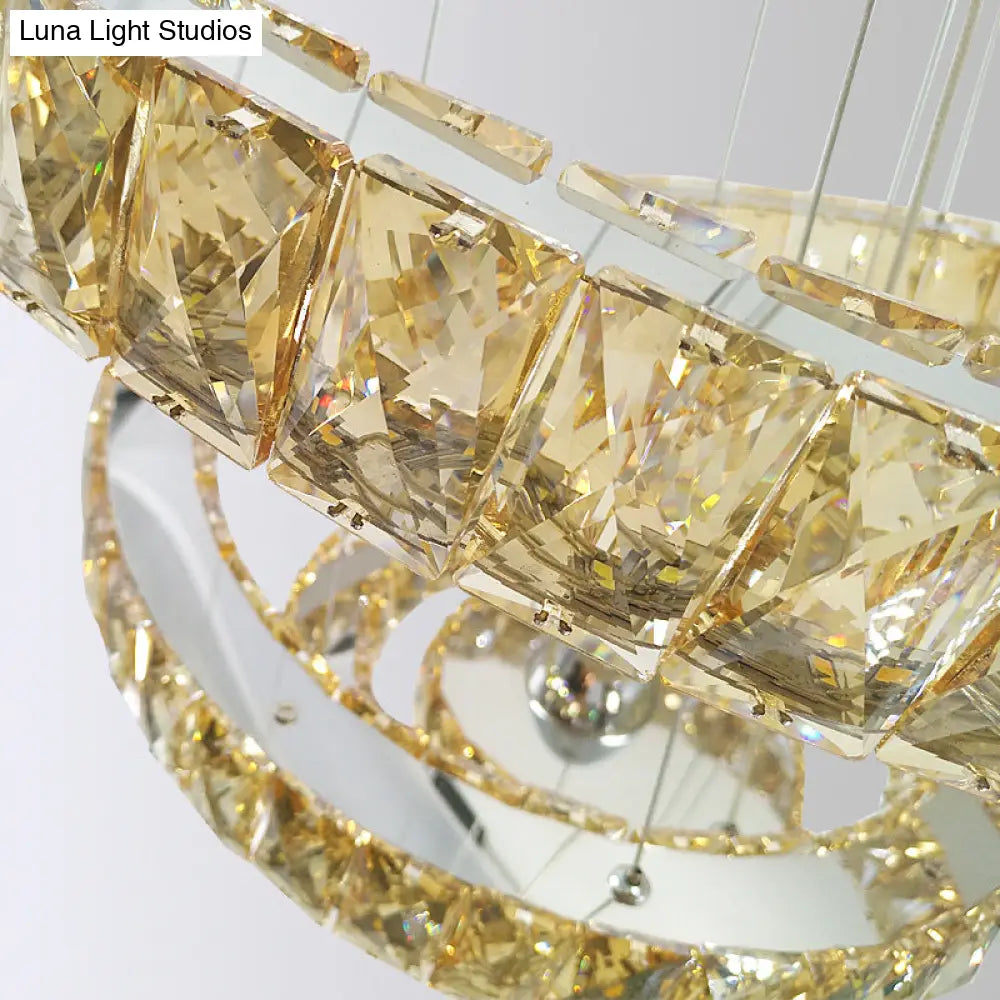 Minimalist Led Crystal Chandelier - Chrome Spiral Hanging Lamp In Warm/2 Color Light