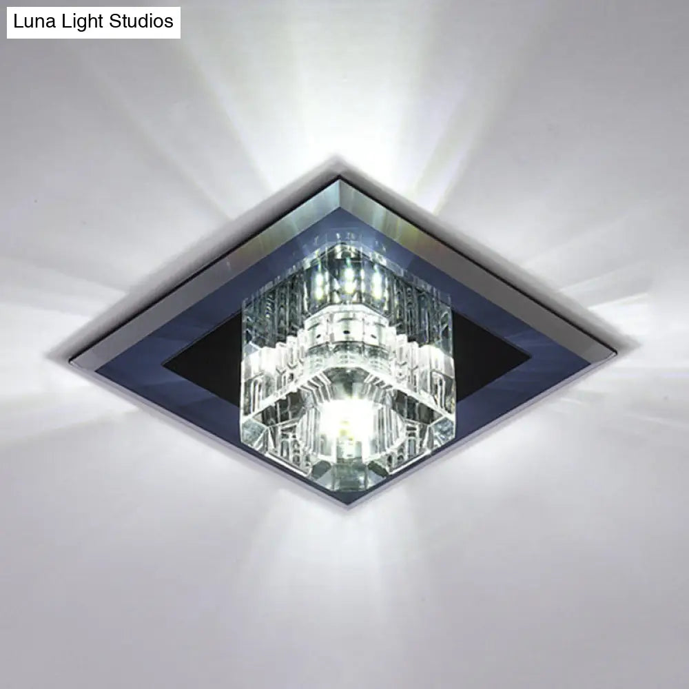 Minimalist Led Crystal Cube Ceiling Light - Compact Flush Mount For Corridors