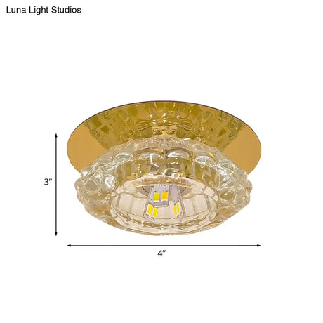 Minimalist Led Crystal Flush Light Fixture For Corridors - Flower Clear Faceted Ceiling Lamp