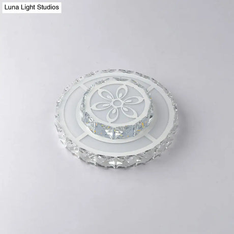 Minimalist Led Crystal Flush Mount Ceiling Lamp With Acrylic Geometry And Floral Pattern