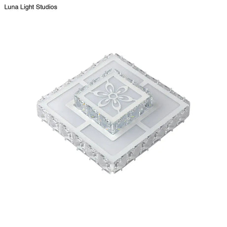 Minimalist Led Crystal Flush Mount Ceiling Lamp With Acrylic Geometry And Floral Pattern
