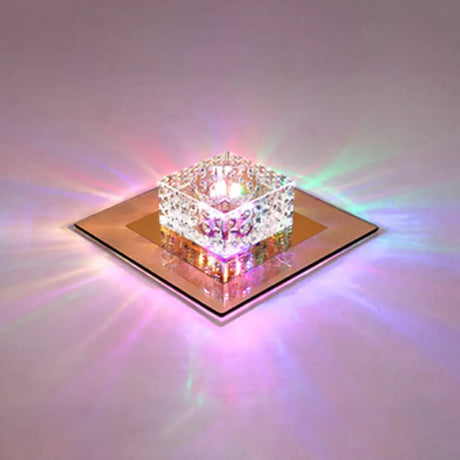 Minimalist Led Crystal Flush Mount For Corridor Lighting Tan / Multi Color