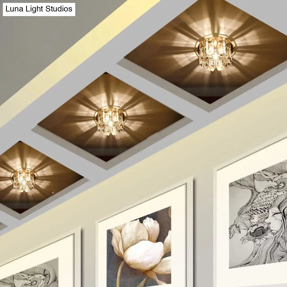 Minimalist Led Crystal Flush Mount Light: Blossom Shade Corridor Fixture