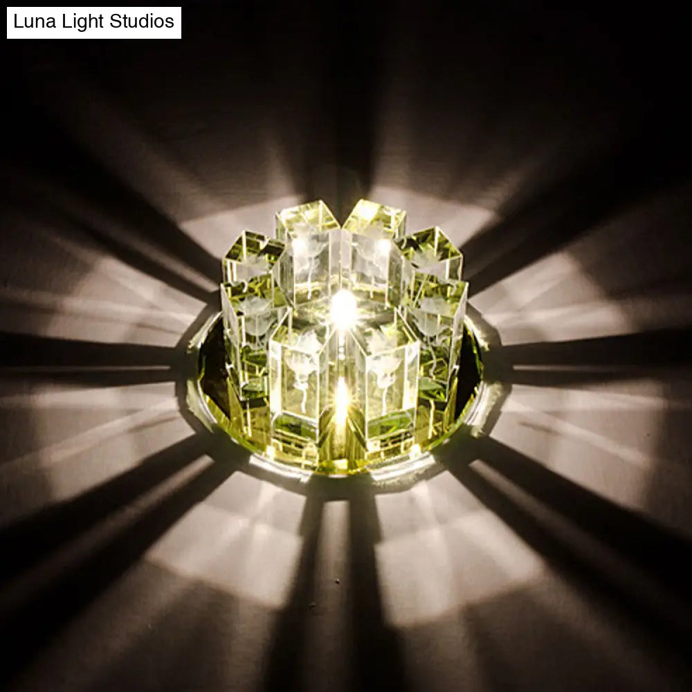 Minimalist Led Crystal Flush Mount Light: Blossom Shade Corridor Fixture Gold