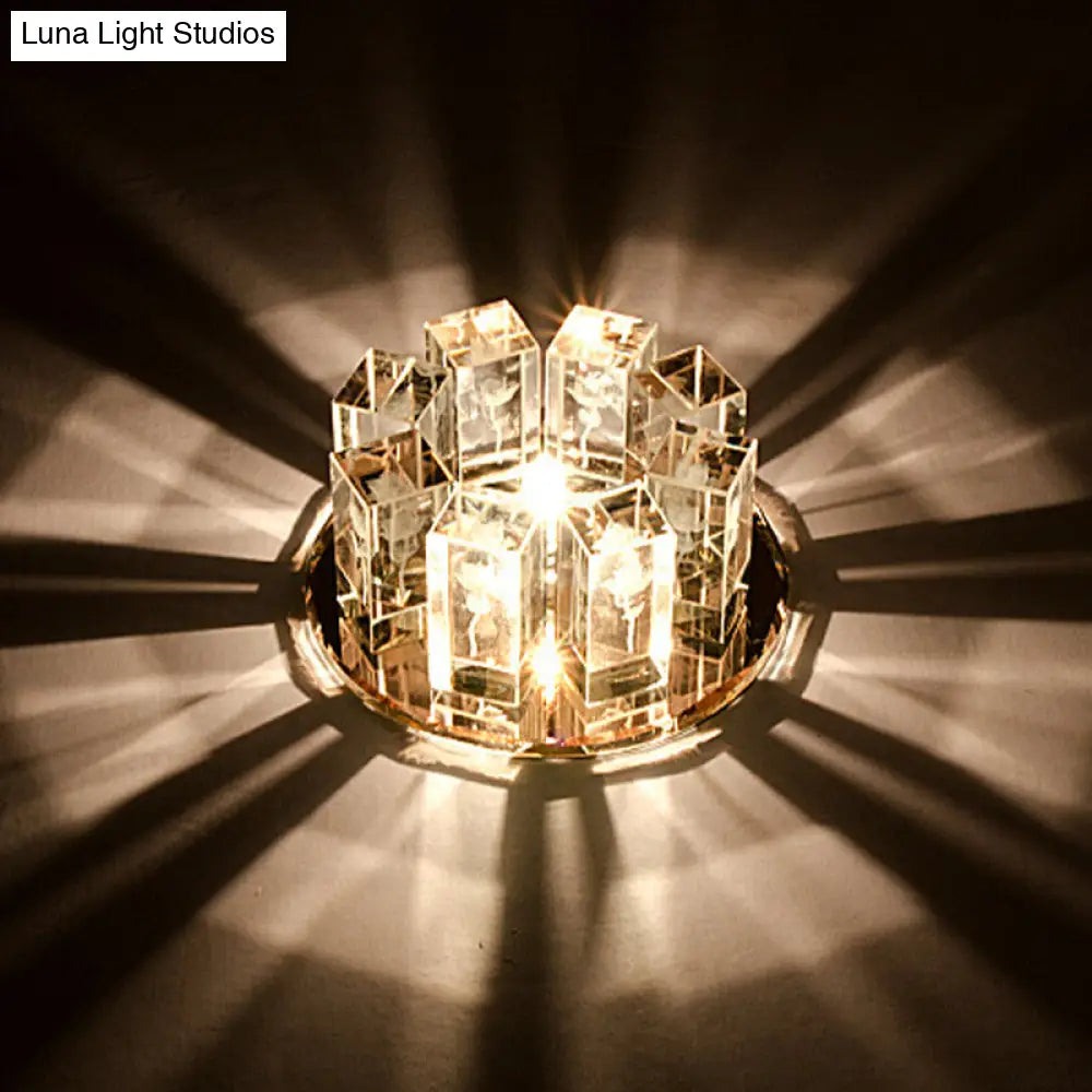 Minimalist Led Crystal Flush Mount Light: Blossom Shade Corridor Fixture Amber