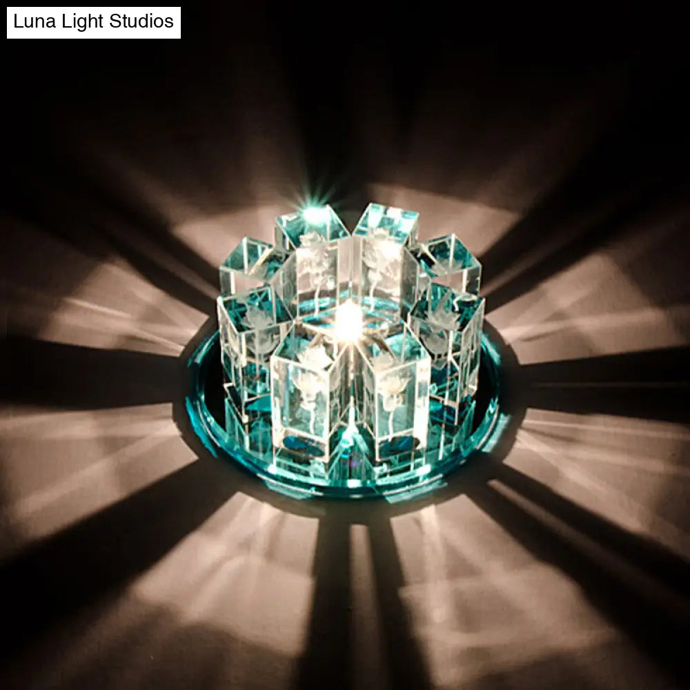 Minimalist Led Crystal Flush Mount Light: Blossom Shade Corridor Fixture Blue