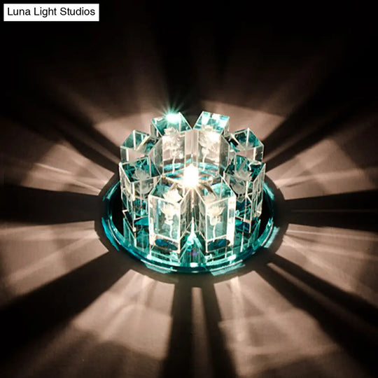 Minimalist Led Crystal Flush Mount Light: Blossom Shade Corridor Fixture Blue