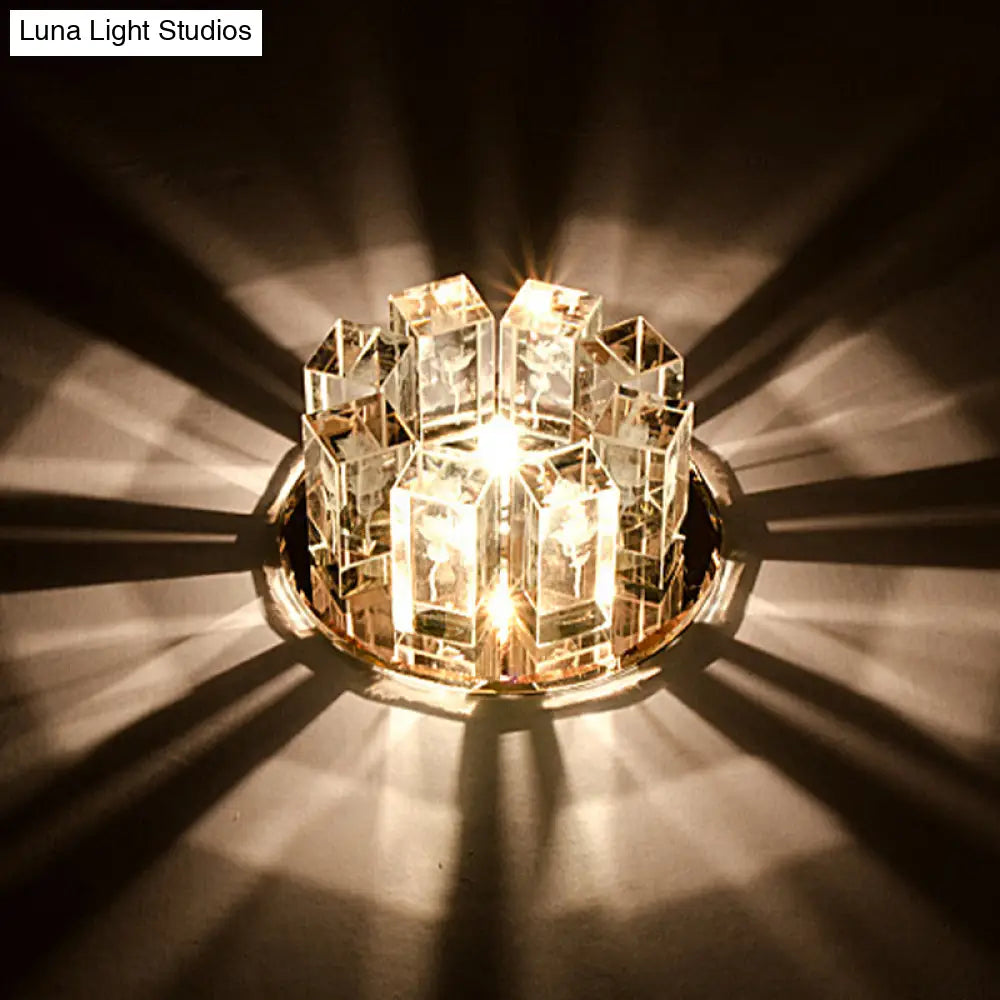 Minimalist Led Crystal Flush Mount Light: Blossom Shade Corridor Fixture Amber