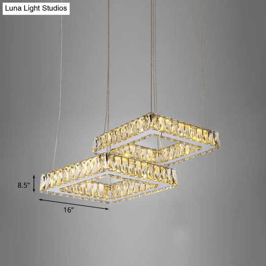 Minimalist Led Crystal Pendant Ceiling Lamp With Multi Light Square Design In Nickel