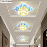 Minimalist Led Cube Crystal Ceiling Lamp For Hallways - Clear Flush Mount Light