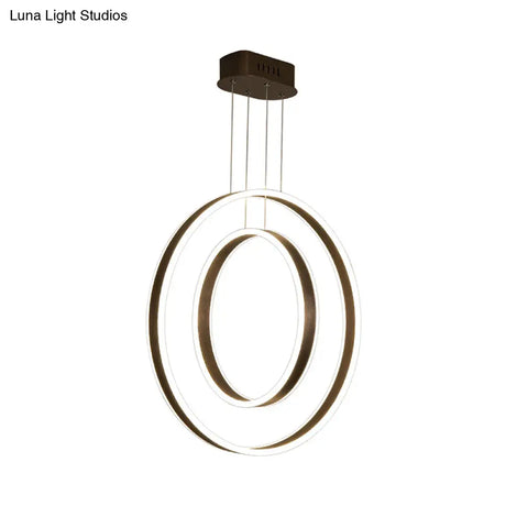 Minimalist Led Dual Hoop Pendant Light With Warm/White Down Lighting - Dark Coffee Aluminum