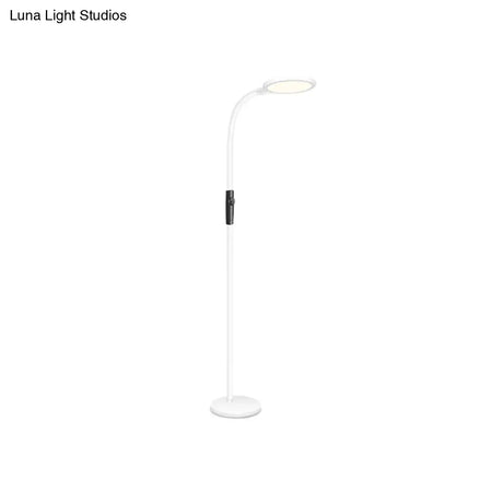 Minimalist Led Floor Reading Lamp With Gooseneck Stand - Metallic White Finish