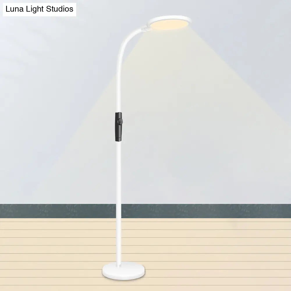 Minimalist Led Floor Reading Lamp With Gooseneck Stand - Metallic White Finish