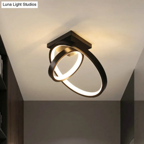Minimalist Led Flush Light With Dual Rings - Ceiling Mount Warm/White Black/White