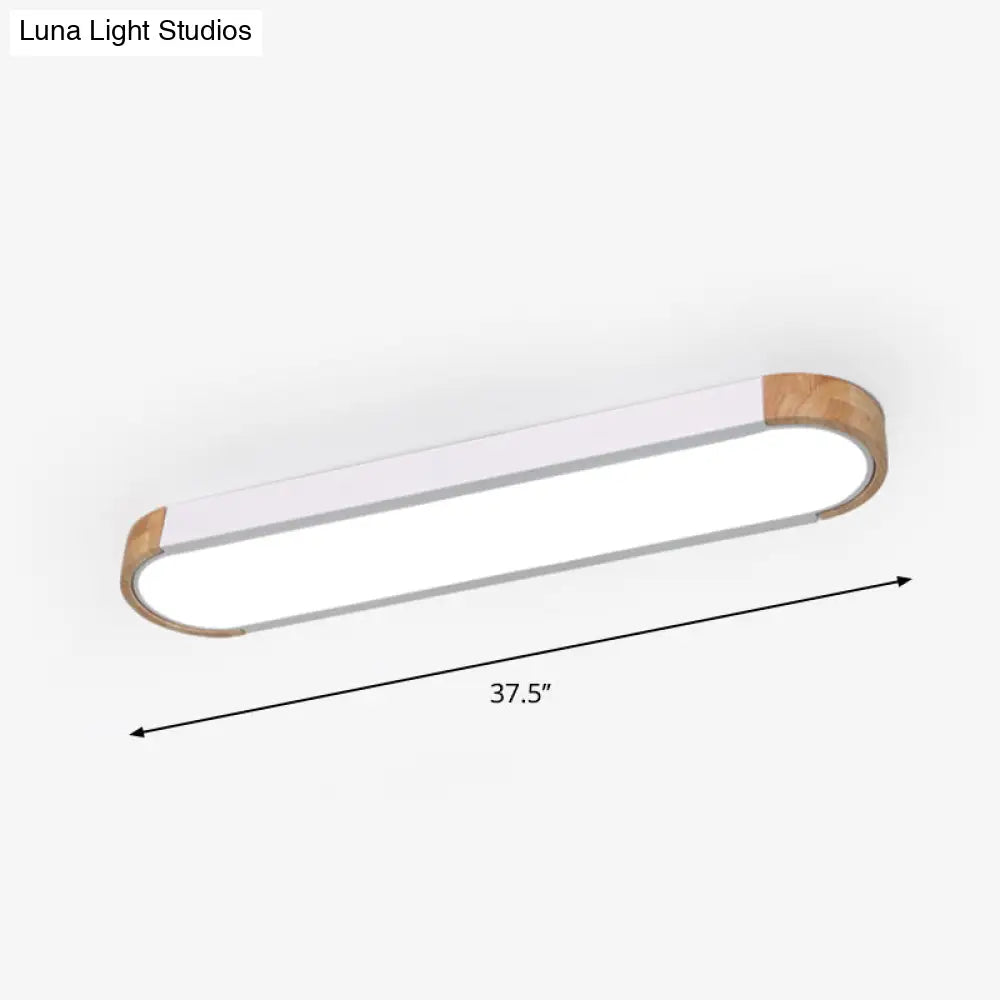 Minimalist Led Flush Mount Ceiling Light: Grey Wood Accent Oblong Shape
