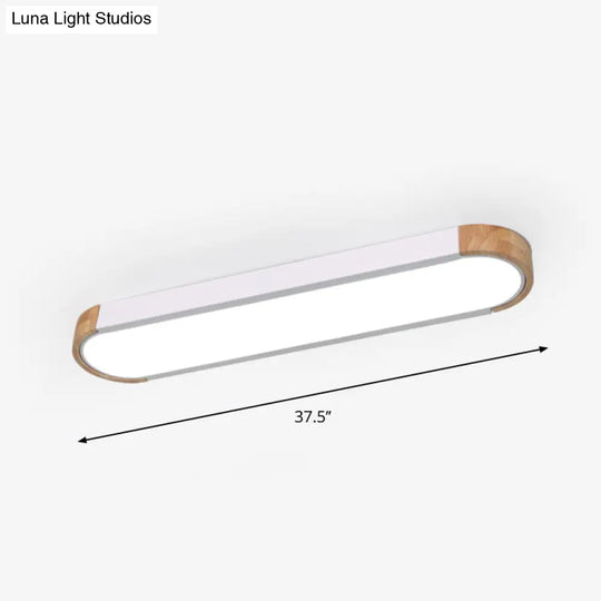 Minimalist Led Flush Mount Ceiling Light: Grey Wood Accent Oblong Shape
