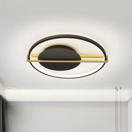 Minimalist Led Flush Mount Ceiling Light In Acrylic Black/White With Gold Hoop Guard Black - Gold