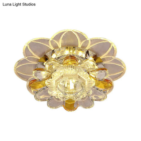 Minimalist Led Flush Mount Ceiling Light With Petal Clear Crystal Shade In Warm/White/Multi Color