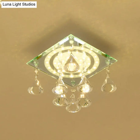 Minimalist Led Flush Mount Crystal Square Ceiling Light For Corridors