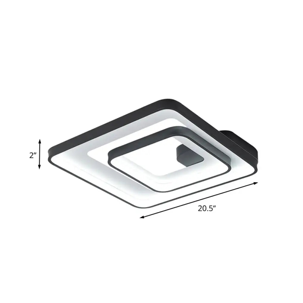 Minimalist Led Flush Mount Light In Black White/Warm - Square Frame Design