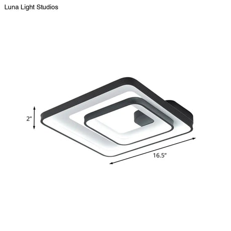 Minimalist Led Flush Mount Light In Black White/Warm - Square Frame Design