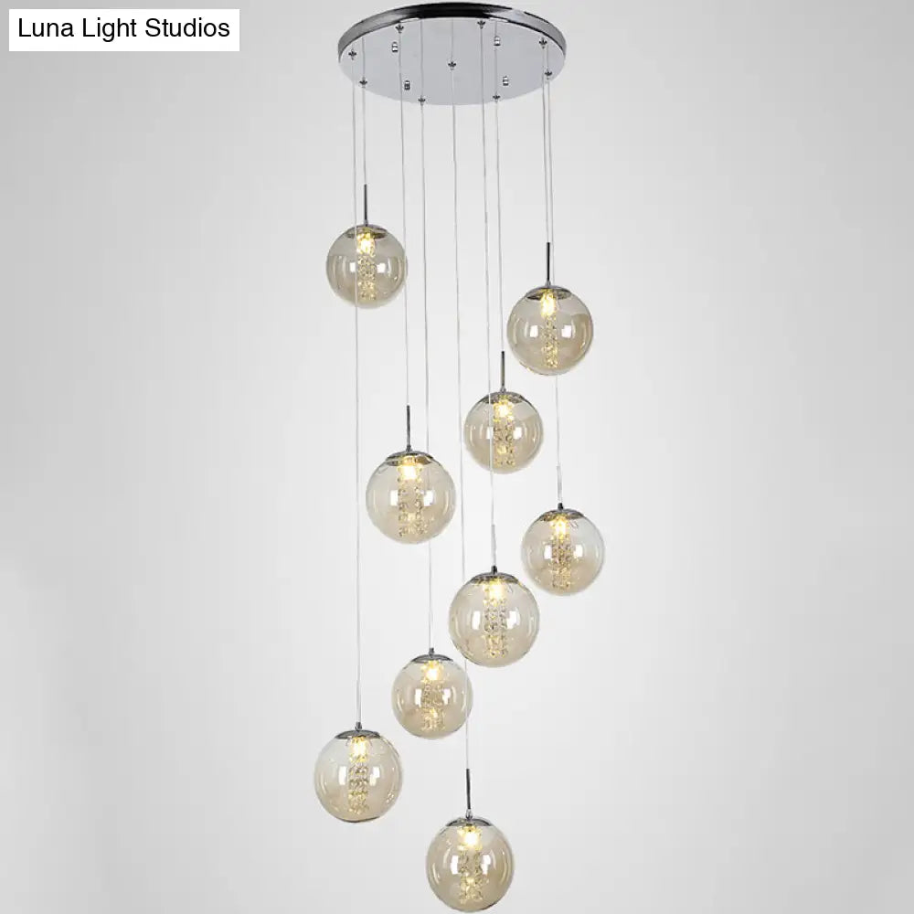 Minimalist Led Glass Pendant Light - Round Shaded Staircase Hanging Lighting