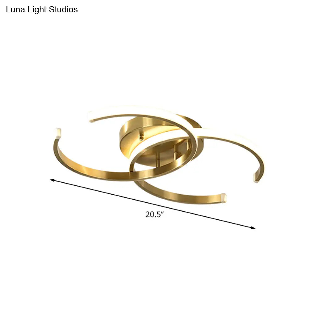 Minimalist Led Gold Flush Mount Ceiling Light For Bedroom - Acrylic Dual C-Shape Flushmount