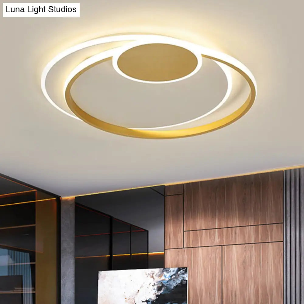 Minimalist Led Gold Flush Mount Lamp - Metallic Shade Warm/White Light 16.5/20.5 W