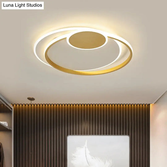 Minimalist Led Gold Flush Mount Lamp - Metallic Shade Warm/White Light 16.5’/20.5’ W / 16.5’ Warm