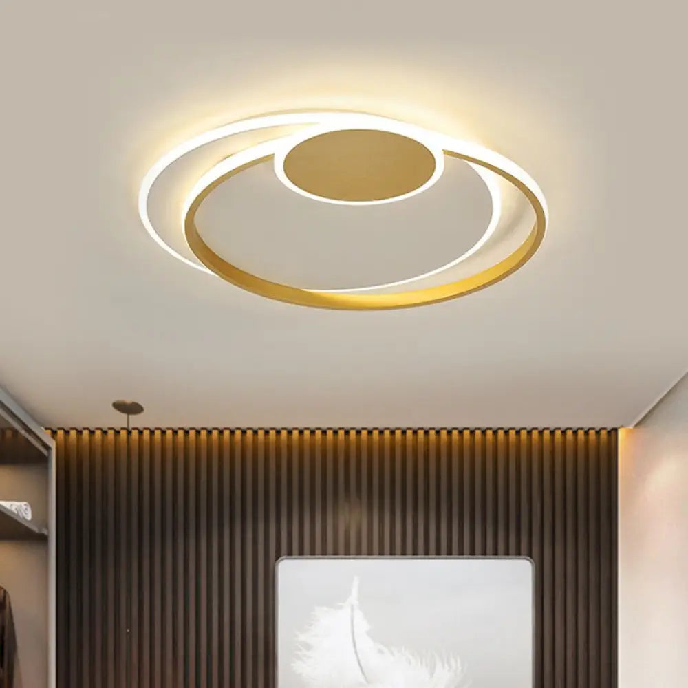 Minimalist Led Gold Flush Mount Lamp - Metallic Shade Warm/White Light 16.5’/20.5’ W / 16.5’ Warm