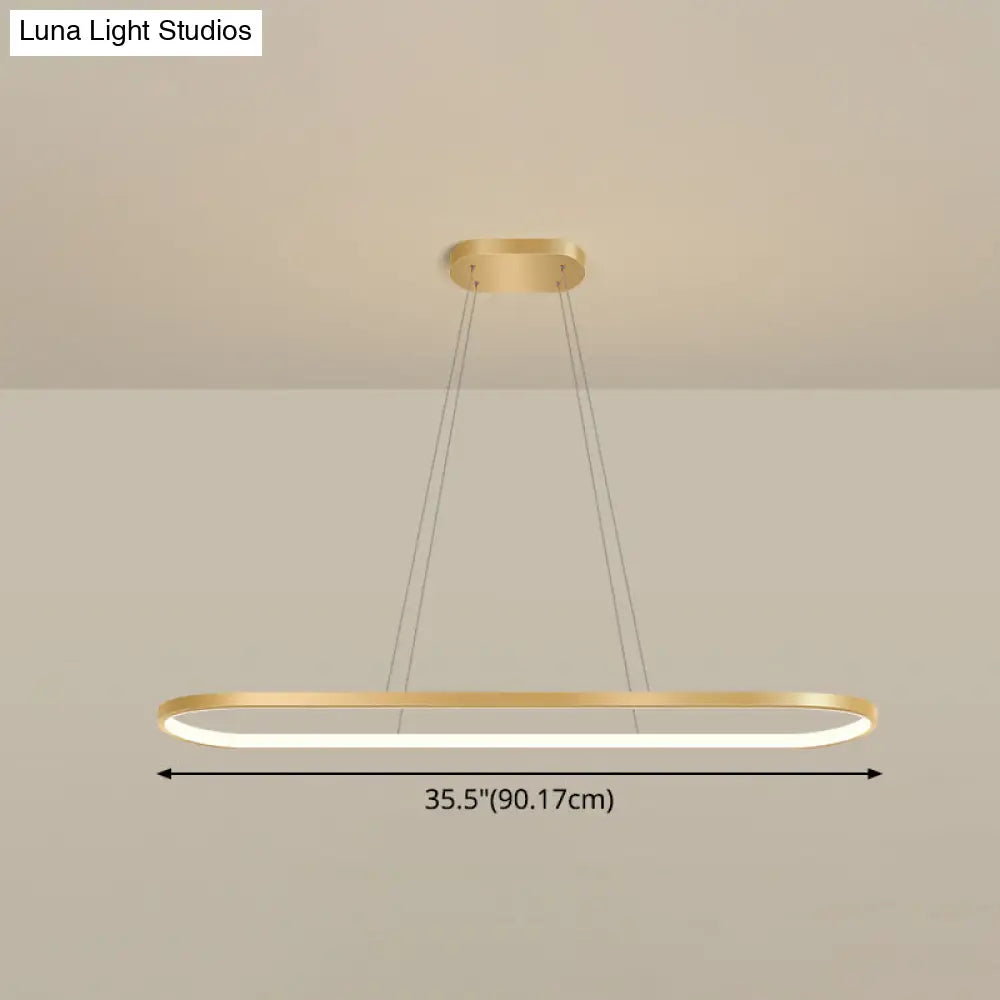 Minimalist Led Gold Plated Pendant Light Fixture For Table - Metal Oblong Design