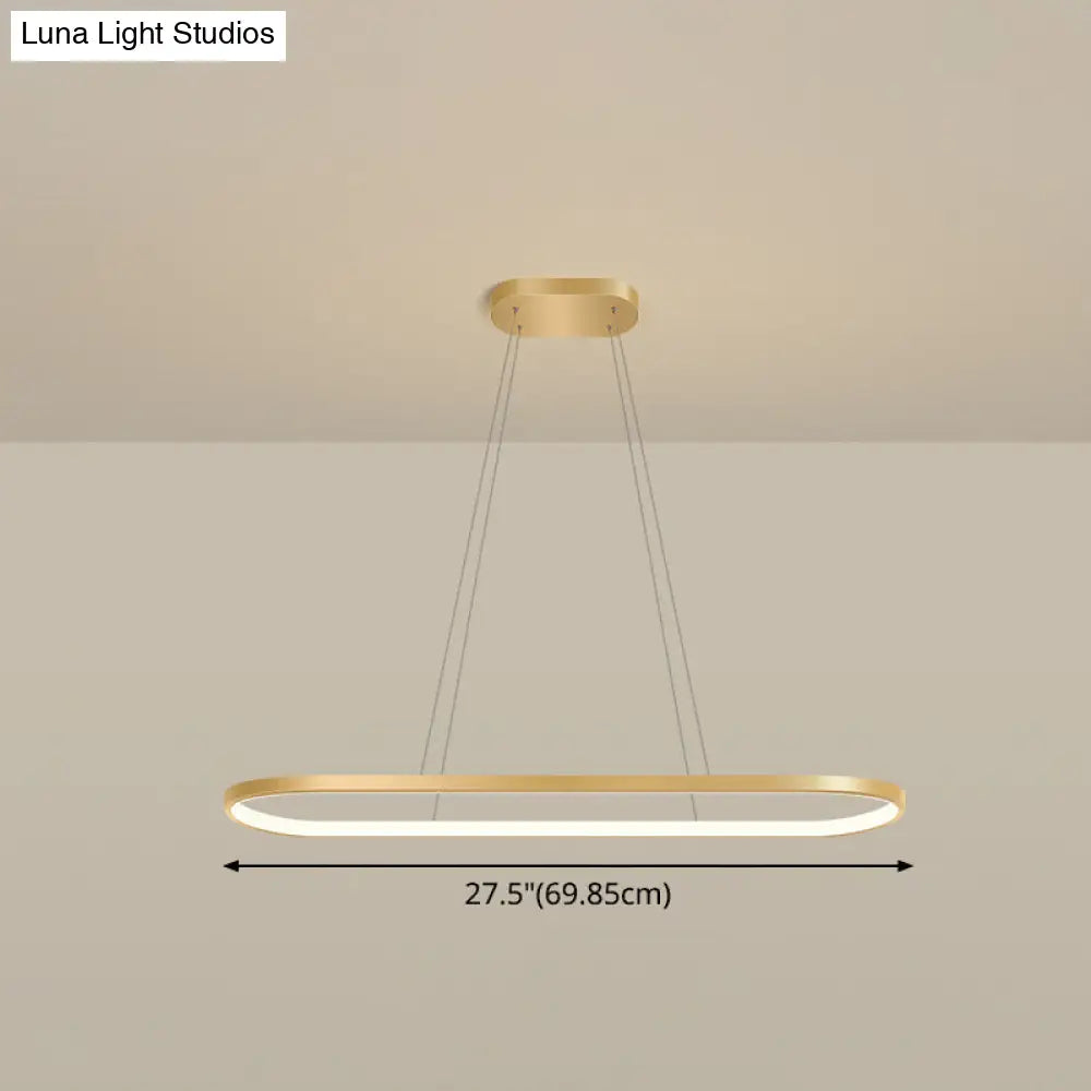 Minimalist Led Gold Plated Pendant Light Fixture For Table - Metal Oblong Design